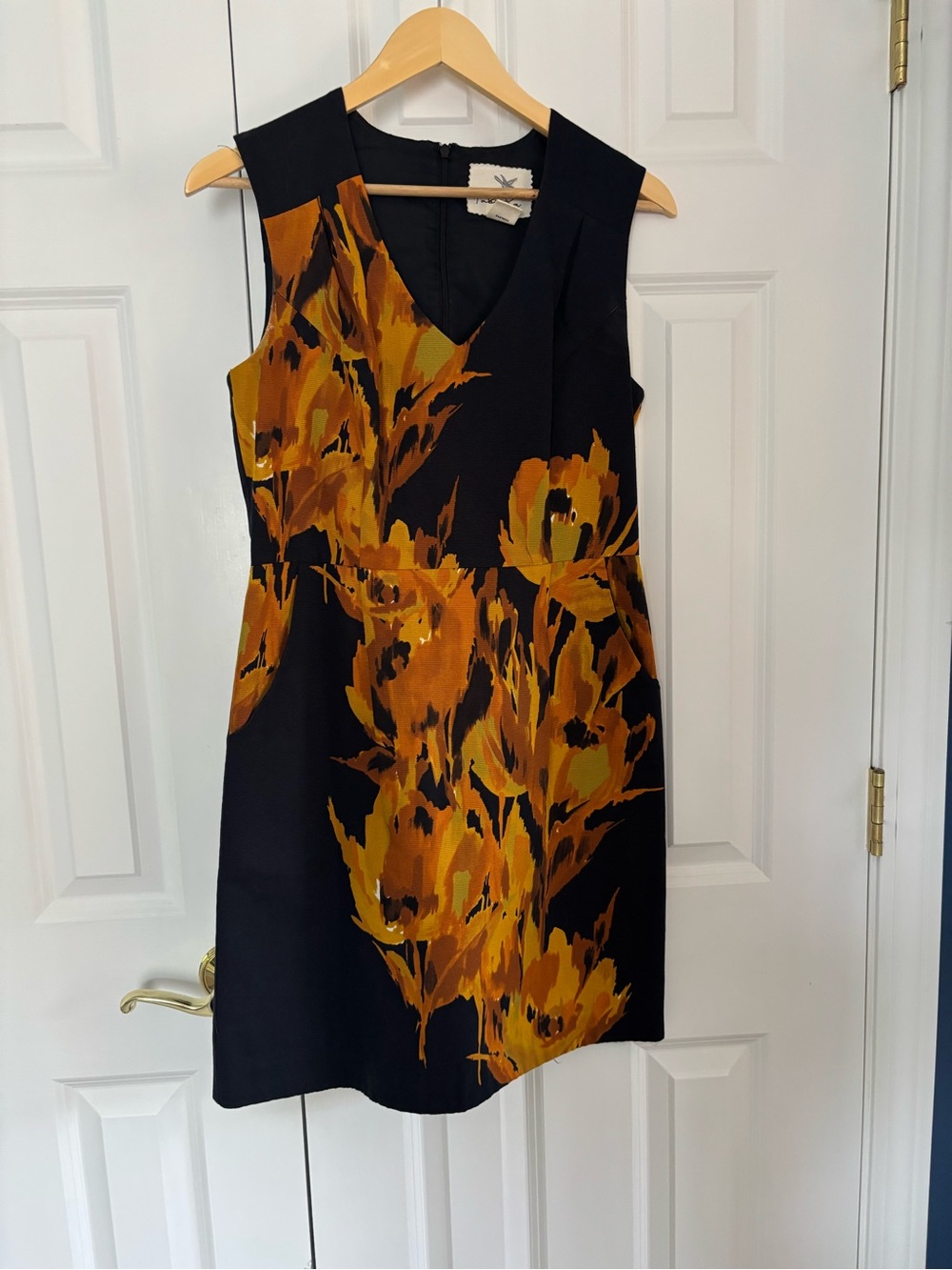 Tabitha Black Dress with Mustard Floral Print